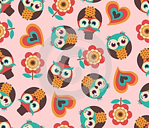 Seamless bird owls pattern