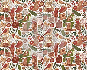 Seamless birds background. Textile composition, hand drawn style pattern. Vector illustration