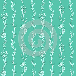 Seamless biskay green floral pattern. Flower spring meadow. Perfect for fabrics print, background, wallpaper. Vector decorative photo