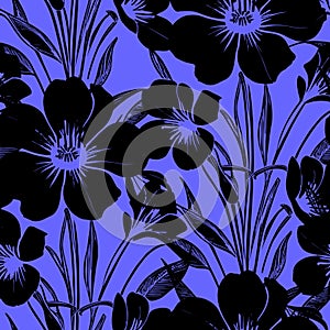 seamless black and blue floral pattern, monochrome ornament, design