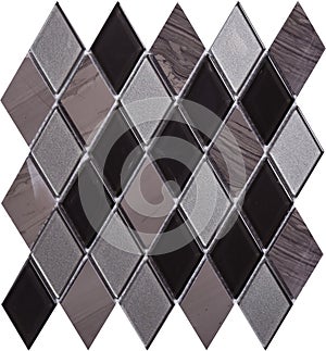 Seamless black diamond-shaped marble and glass Mosaic pattern