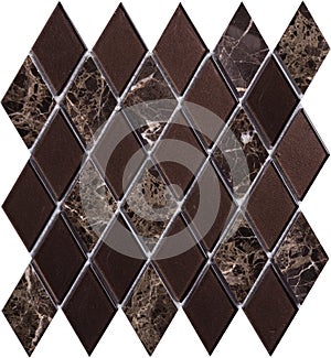 Seamless black diamond-shaped marble and glass Mosaic pattern
