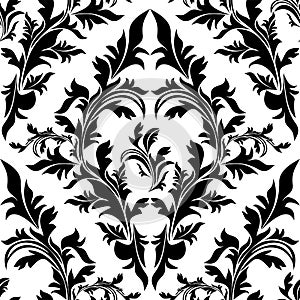 Seamless black floral Ornament on white