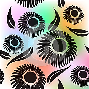 Seamless black flowers vector image background