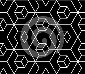 Seamless black geometric pattern. 3D illusion.