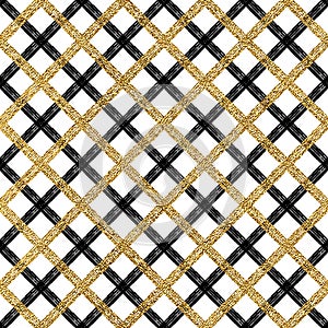 Seamless black and golden shiny checkered background