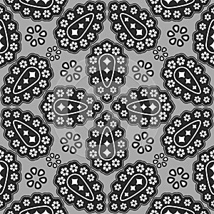 Seamless black, grey and white ornamental pattern