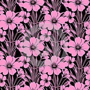 seamless black and pink floral pattern, monochrome ornament, design