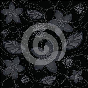 Seamless black and silver floral wallpaper