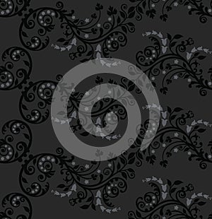 Seamless black and silver foliage pattern