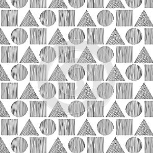 Seamless black triangle, cicle and square hand drawn a pattern i photo