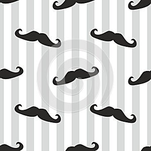 Seamless black vector mustache and blue stripes ba