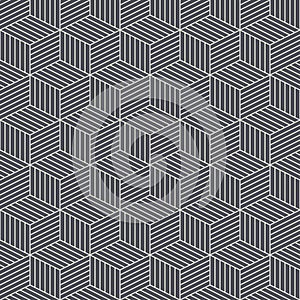 Seamless black and white abstract pattern isometric cubes. Vintage and retro 3d minimal geometric shape background. Eps 10 paper