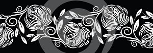 Seamless black and white abstract rose flower border