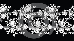 Seamless black and white abstract tulip floral border