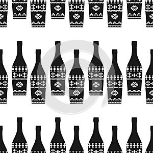 Seamless black and white background with patterned bottles