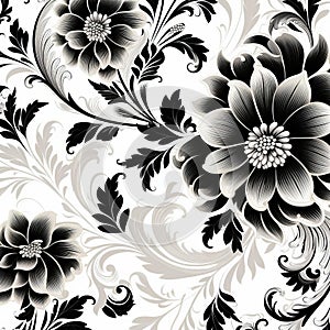 Seamless Black And White Brocatelle Pattern Design Vector