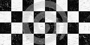 Seamless black and white checker or chess board marble tile background texture