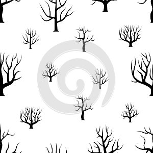 Seamless black and white curved trees without leaves backgrounds