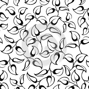 Seamless black and white floral pattern with leaves. Vector illustration.