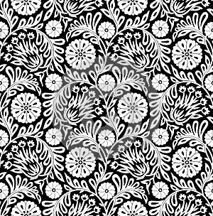 Seamless black and white floral wallpaper design