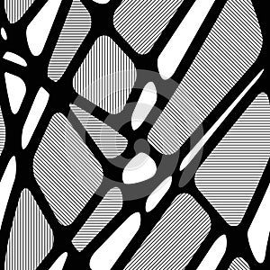 Seamless black and white geometric abstract pattern with hatched