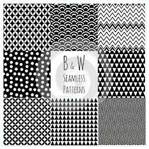 Seamless Black and White geometric background set.