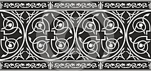 Seamless black-and-white gothic floral border