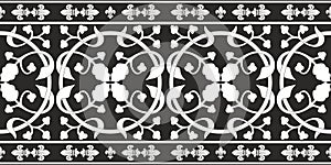 Seamless black-and-white gothic floral pattern