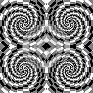 Seamless Black, White and Grey Spirals of the Rectangles Expanding from the Center. Optical Illusion of Depth and Volume