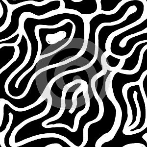 Seamless black and white illustration with a labyrinthine design