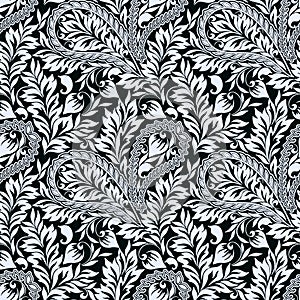 Seamless black and white paisley pattern