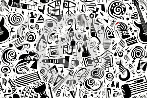 Abstract Black and White Music Pattern Seamless Texture Background
