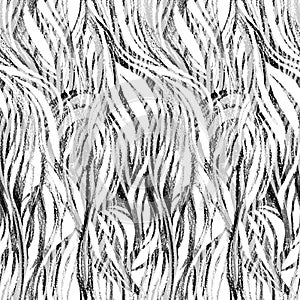 Seamless black and white pattern with wavy lines drawn in pencil