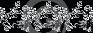 Seamless black and white rose flower border