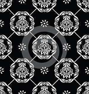 Seamless black and white vector damask floral pattern