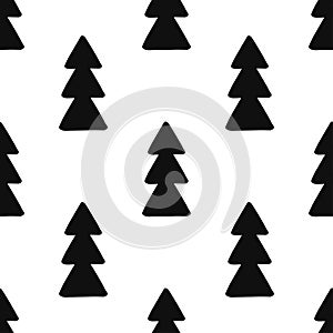 Seamless black and white vector pattern with trees