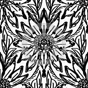 Seamless black white woven cloth floral linen texture. Two tone monochrome pattern background. Modern textile weave