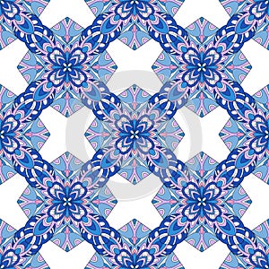 Seamless blue aqua aztec vintage folklore background pattern in vector