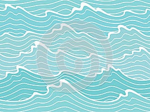 Seamless blue background with waves. Vector handmade pattern