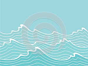 Seamless blue background with waves. Vector handmade pattern