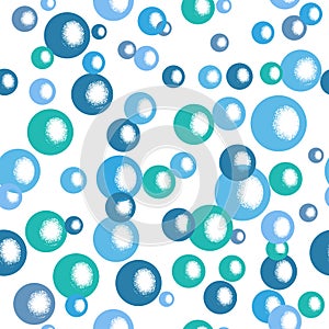 Seamless blue bubbles pattern. Water bubbles background. Soap vector illustration.