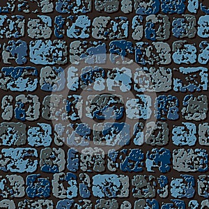 Seamless blue camouflage brick stone wall pattern