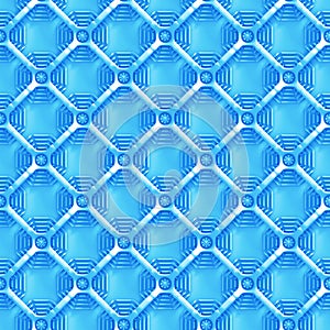 Seamless blue 3d background with a grid of squares over octagon shapes