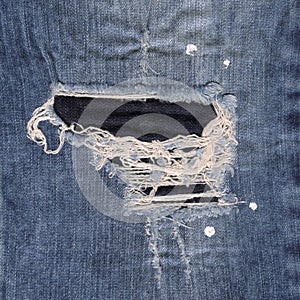 Seamless blue denim cotton jeans ripped fabric texture background