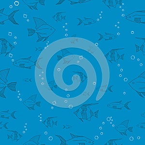 Seamless blue fish pattern vector illustration