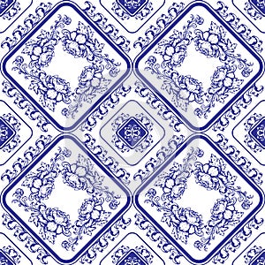 Seamless blue floral pattern. Background in the style of Chinese