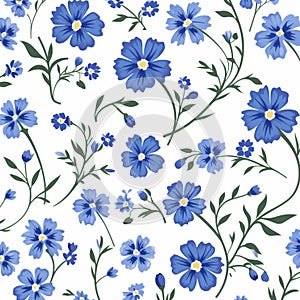 Seamless blue floral pattern illustration on white background for high quality design projects