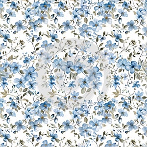 Seamless Blue Floral Pattern on White Background for Elegant Design.