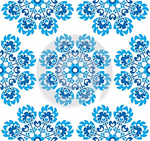 Seamless blue floral Polish folk art pattern - wzory lowickie, wycinanki